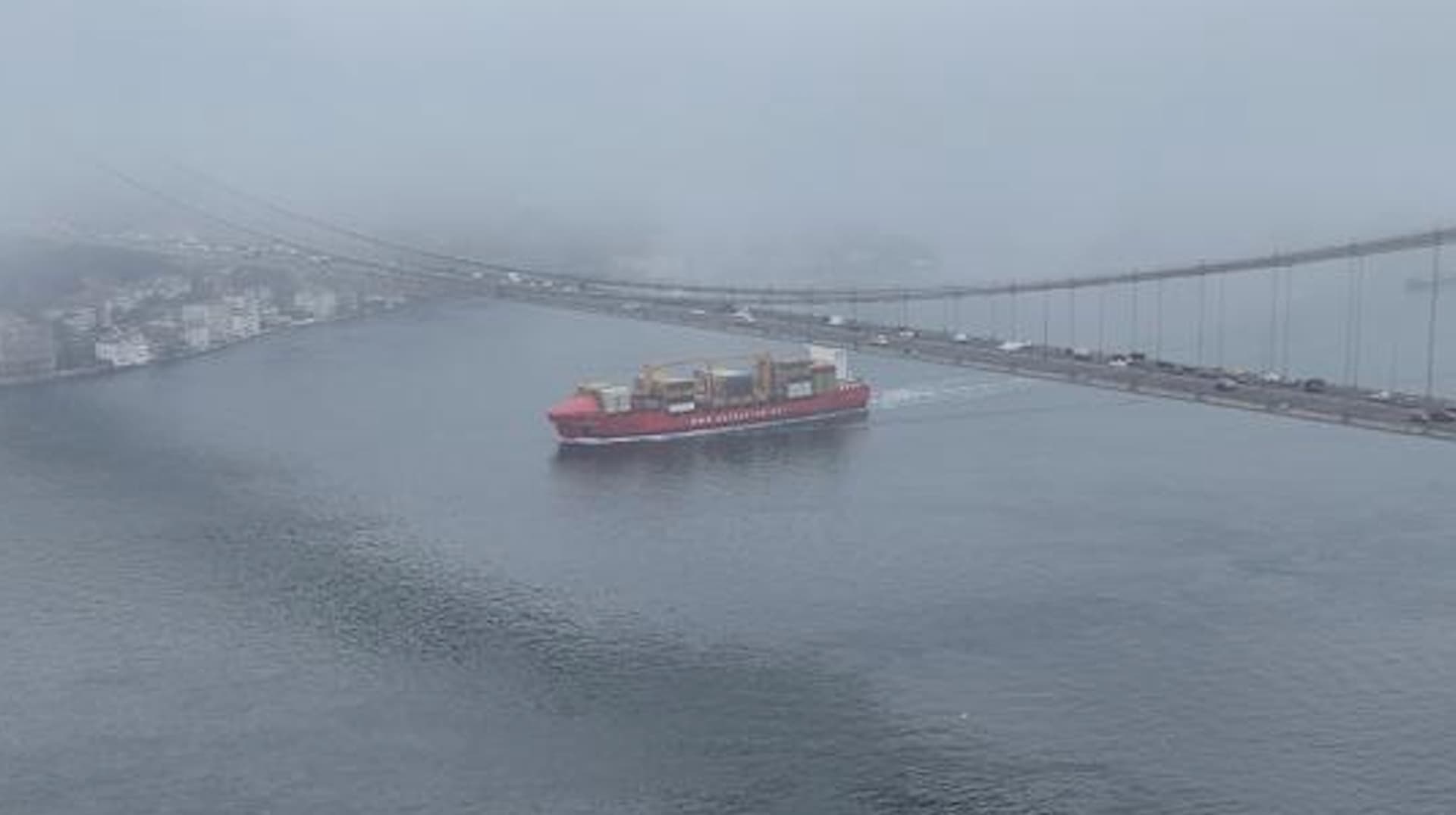 The movement of ships in the Bosphorus Strait has been halted due to thick fog.